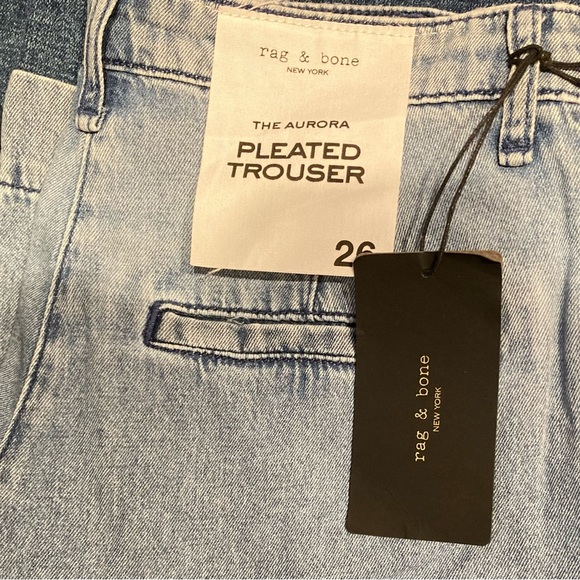 NWT Size 26. Rag & Bone Aurora Pleated Trousers, High Rise, Wide-Leg, Light Blue - Picture 5 of 5